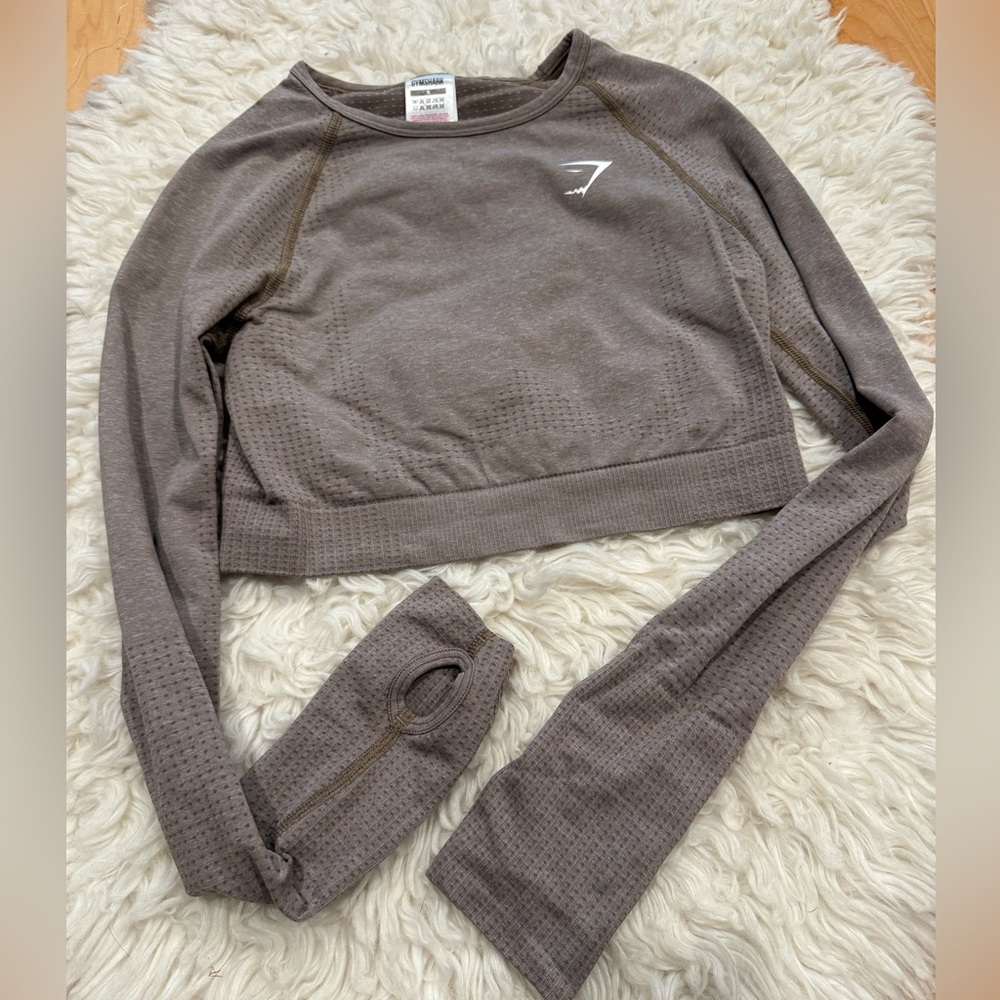 GYMSHARK vital seamless crop top tan brown size small